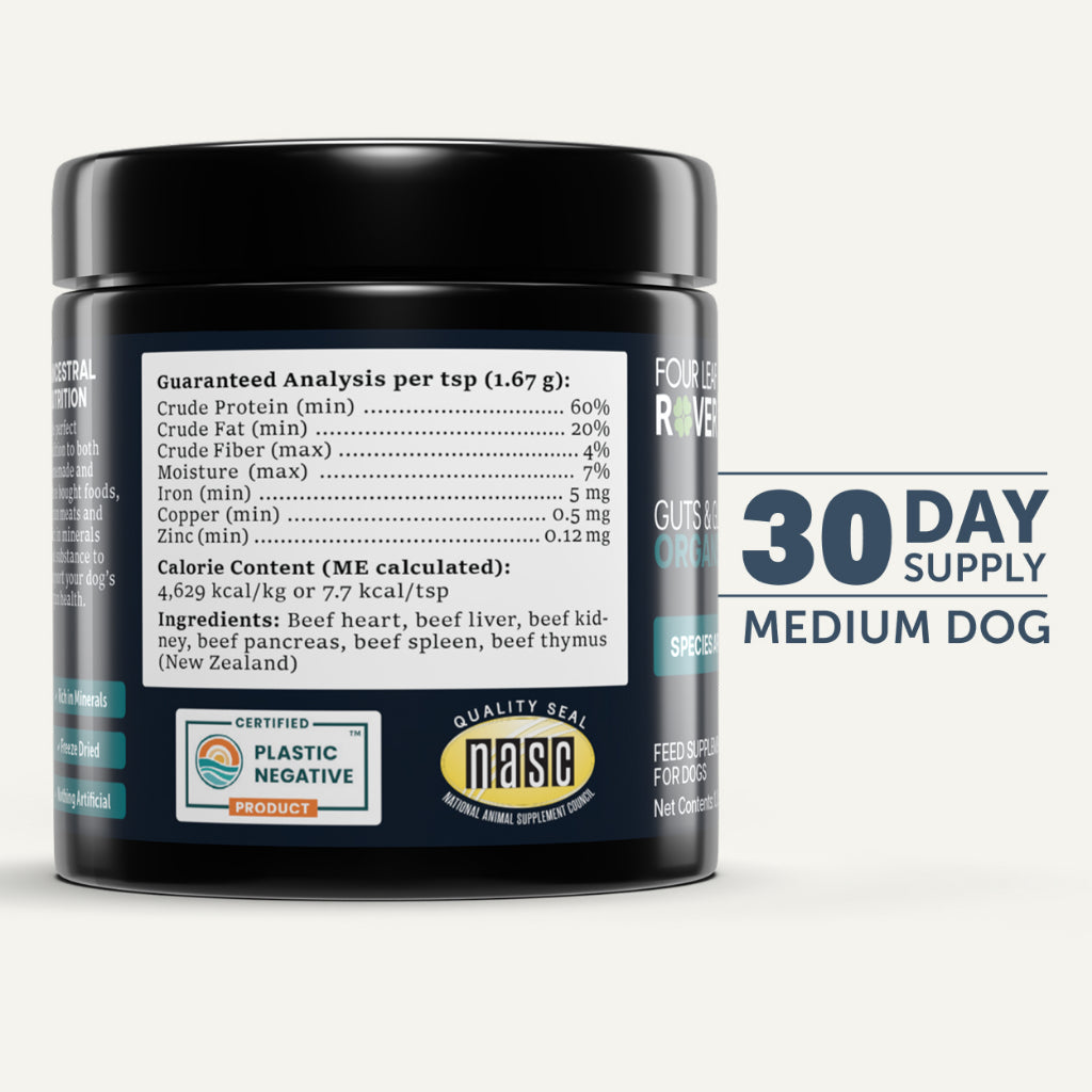 Four Leaf Rover Guts & Glory — Grass-Fed Bovine Organ Supplement for Dogs (42g)