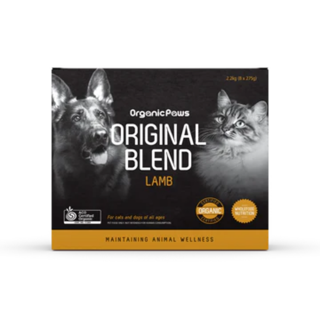 Organic Paws Original Blend: Certified Organic Lamb Fresh Frozen Raw Cat Dog Pet Food 2.2kg (8x275g)