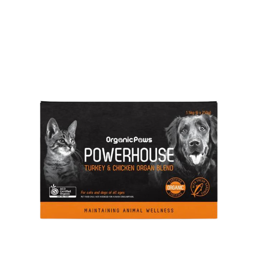 Organic Paws Original Blend: Powerhouse Organ Blend With Turkey & Chicken 1.5kg (6x250g)