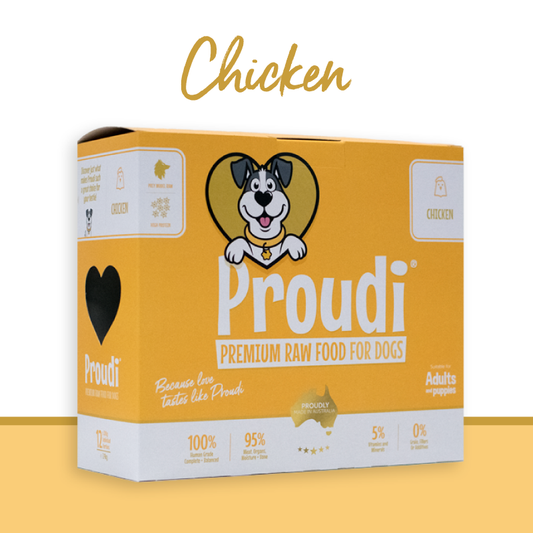 Proudi Chicken-Prey Model Raw Food for Dogs - 2.4kg boxes (12 x 200g patties)