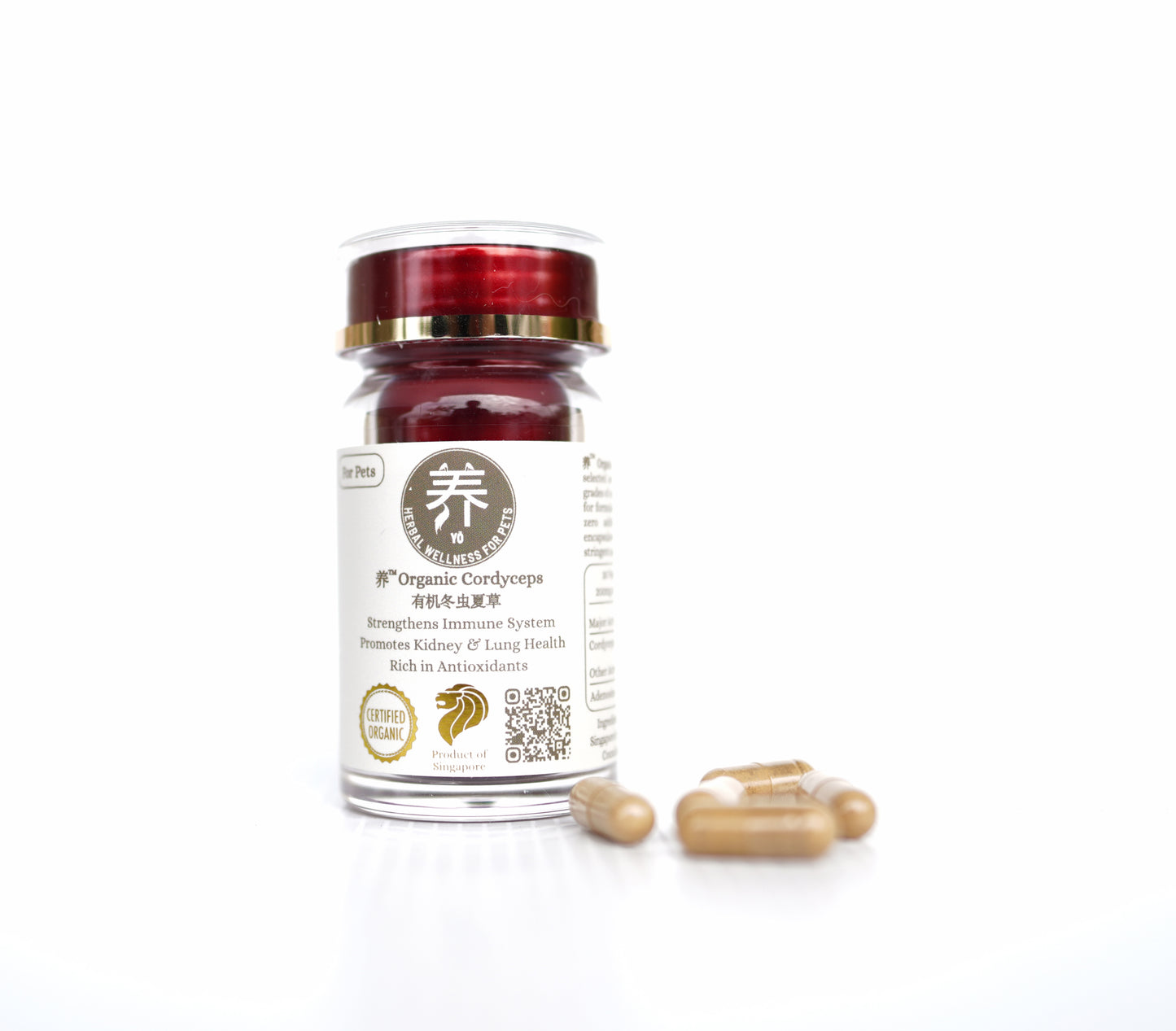 养™ Yo Organic Cordyceps 有机冬虫夏草 for Pets (30 Vege Capsules per Bottle 200mg of Cordyceps per Capsule)
