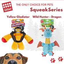 Load image into Gallery viewer, GiGwi Squeak Series: High Quality Interactive dog plush toy(Yellow Gladiator, Wild Hunter Dragon)
