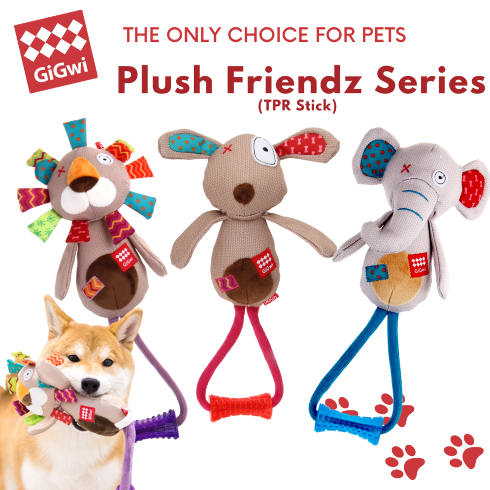 GiGwi Plush Friendz Series (TPR Stick) : Chew Tug Pet Toys