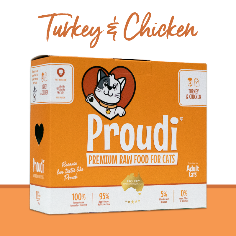 Proudi Turkey & Chicken-Prey Model Raw Food for Dogs - 2.4kg boxes (12 x 200g patties)