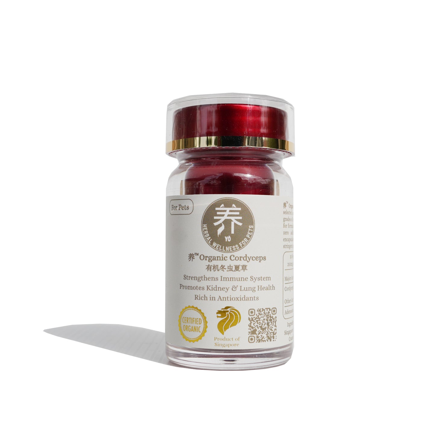 养™ Yo Organic Cordyceps 有机冬虫夏草 for Pets (30 Vege Capsules per Bottle 200mg of Cordyceps per Capsule)