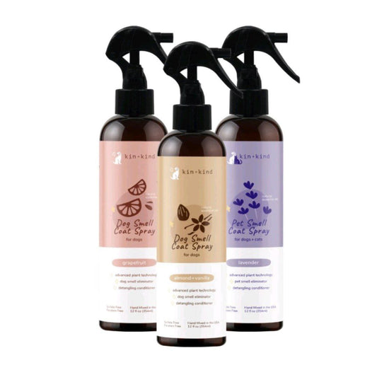 kin+kind: Pet Smell Coat Spray - Lavender, Energizing Grapefruit, Almond+Vanilla, Patchouli